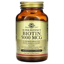 솔가 비오틴 5 000mcg 야채 캡슐 100개, 5000mcg, 100 카운트