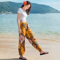태국바지 휴양지 동남아 스타일 바지 보헤미안 여성 면화 린넨 블루머 오버핏 요가 팬츠