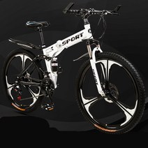 urkoteer 접이식 산악자전거 남녀공용 MTB 자전거, 26인치 21속, 접이식-스포크 휠 화이트레드 사은품 증정