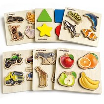 Quokka 유아용 나무 퍼즐 1-3세 - 만 2-4세 두툼한 유아용 퍼즐 6개 - 아동용 동물 학습 몬테소리 장난감 - 남아 및 여아용 현실적인 교육용 게임 선물, Realistic 15x15