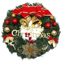 루이스 리본 크리스마스 리스 원형 벽트리 카페 현관 입구 장식소품 30cm, 레드