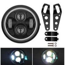 카페 레이서 바이크 오토바이 블랙 라운드 LED 헤드라이트 할리 Hi/Lo 램프 6.5 인치 1 개, 01 Light and Bracket