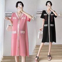POMTOR 여름 임부복 패션 루즈핏 수유 원피스 미디 기장 수유원피스