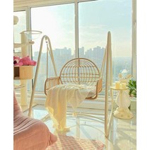 라탄그네의자 쿠션 스윙 둥지의자 감성인테리어, 그레이 더블