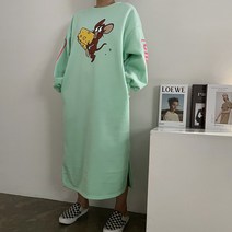 [비비애르] 제리 치즈 롱 원피스 봄 맨투맨원피스 오버핏 홈웨어 빅사이즈 임부룩