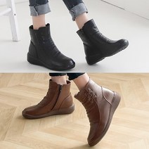 벨루치슈즈 여성 천연소가죽 엑스 스트랩 통굽 앵클 부츠 4cm