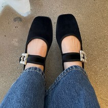 여성 스퀘어토 큐빅 메리제인 플랫슈즈 zn368