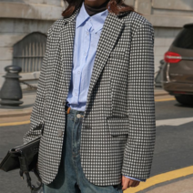 여성 테일러드 자켓 블레이저 체크 무늬 정장 캐주얼