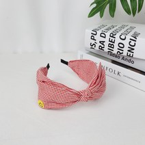 무이토린다 레드 발랄 스마일 체크 왕리본 헤어밴드