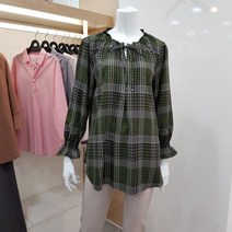 후라밍고 체크프릴블라우스(FMB81040/그린 핑크)