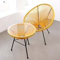 파스텔우드 베란다 카페 야외 라탄 그물 테이블 의자, 옐로우