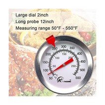 KT THERMO 사탕/딥 프라이 온도계 판독 다이얼 30.5cm(12인치) 스테인리스 스틸 스템 고기 요리 칠면조 바베큐 그릴에 적합, 30cm
