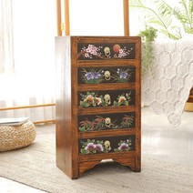 민규네고가구 오동매화전화대(5단) 원목 인테리어 전통 엔틱 고전 서랍장 수납장 협탁, 단품