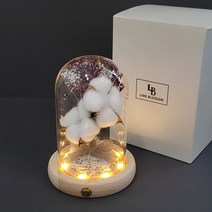 LED목화 무드등 프리저브드 꽃 부케 감성 원목 유리돔 여자 친구 생일 감동 선물, 단품