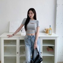 코지 힙한 트랜드 더블트임 쫀쫀한 크롭 반팔티