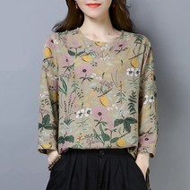 명양피프 여성 꽃무늬 캐주얼 라운드 티셔츠 m19604