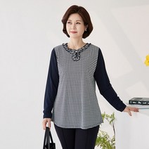 eTV 엄마옷 마담4060 셔링넥체크티셔츠