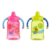 쿨기어 1+1 양손잡이 핸들 그래픽 스파우트 물통 트라이탄 물병 아기물통, 350ml, 핑크+그린