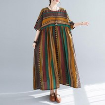 여름 페이즐리 원피스 코튼 린넨 맥시 오버핏 엄마옷 중년 빈티지 보헤미안스타일 y12