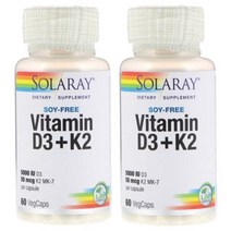 Solaray 비타민 D3 ＋ K2 대두 무함유 60 베지캡 2통