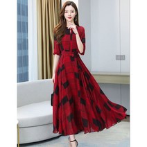 원피스 레드 쉬폰 원피스 여름 여성 그레이 반팔 라운드넥 조거 슬림핏 원피스