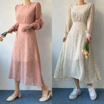 엘샾 청순 쉬폰 플라워 잔꽃 리본끈 라운드 로맨틱 원피스