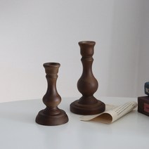 클래식 우드 캔들홀더 다크우드 라운드 L, 단품