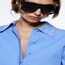 ZARA 비즈 카라 블루 루즈핏 블라우스 셔츠