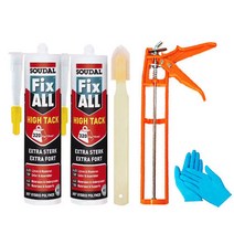 수달 픽스올 실리콘 하이탁 금속 목재 타일 선반 다용도 냄새없는 방수 보수 강력접착 실리콘 백색+실리콘건+헤라+니트릴장갑 세트, 하이탁 백색 2개+건+헤라+니트릴장갑