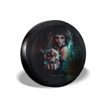 지프 카시트 커버Skull Spare Tire Cover Sugar 지프 스페어 타이어 커버 할로윈 선물 재미있는 백업 카메, 10 은_04 17in