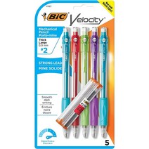 빅 BIC Velocity 스트롱 리드 샤프 다채로운 배럴 두꺼운 포인트(0.9mm) 지우개 포함 4팩 샤프, 1 Count (Pack of 5)