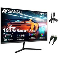SANSUI 컴퓨터 모니터 27인치 100Hz IPS USB 타입-C FHD 1080P HDR10 내장 스피커 HDMI DP 게임 RTS/FPS 기울기 조절 가능 작업 및 게임용, 27X3