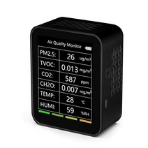 6 인 1 CO2 테스터 공기 품질 감지기 Tuya WiFi 휴대용 감지기 PM2.5 TVOC CH2O 온도 습도, [03] No Wifi Black