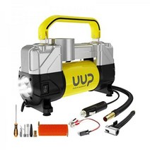 UUP 타이어 팽창기 공기 압축기 150PSI 12V DC 더블 실린더 튼튼한 휴대용 에어 펌프 트럭 SUV 자동차 RV용 비상 LED 조명 포함, 옐로우