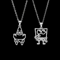 스폰지밥 집 어항 피규어 스펀지밥 스폰지 밥 네모 바지 패트릭 스타 번지 목걸이 기능 모든 일치 성격 커플 여자 친구 펜던트, 티타늄 스틸-2pcs