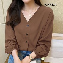 카라 KARRA 88까지 브라운버튼브이넥블라우스 KB2FBL021C