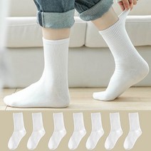 올웨이즈굿 여성용 무지 중목 학생 양말 7켤레세트 화이트
