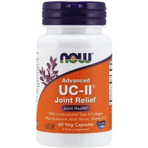 NOW Foods 나우푸드 UC-II 저분자콜라겐 효능 Type 2+히알루론산+비타민D3 (60캡슐), 60캡슐, 1개
