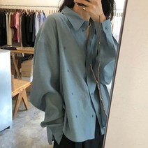 가을 캐주얼 셔츠 여성블라우스 초가을 여름 심플 베이직 카라 더블 버튼 루즈핏 코디 긴팔