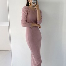 쓰리타임 / 골지 슬림핏 타이트 베이직 롱 원피스