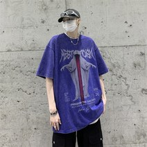 머슬핏 오버핏 와이드핏 7부 반팔 데일리 근육남 루즈핏 워싱면 나염 유니크 라운드