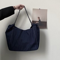 여성 대용량 체인 스트랩 데님 숄더백 쇼니퍼 가방