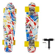 Jolege 키즈 Pro Stunt 미니 스케이트보드 초보용 어린이 Tricks 플라스틱 T Tool 액세서리 Graffiti 화이트, 146578 Multicolor
