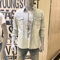 버커루 남여공용 아이스 그레이 워싱 웨스턴 데님 셔츠