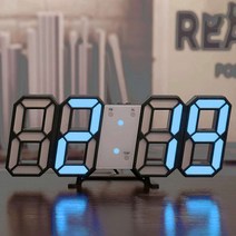 Picky Virgo 벽걸이전자시계 LED 벽시계 전자시계 알람 3D 입체 탁상시계, 푸른 색