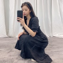 VANANA2 여성 러블리 단추 스모크 롱 원피스