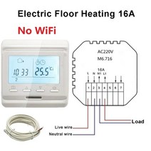 난방시스템 minco heat underfloor 난방 전기 wifi 온도 조절기 프로그래밍 가능한 디지털 온도 컨트롤러, 와이파이 없음 흰색