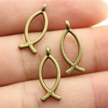 기독교 40pcs 예수 물고기 매력 펜 던 트를 만드는 보석에 대 한 커넥터 골동품 만들기 DIY 제 공예, 03 20x8mm-Bronze