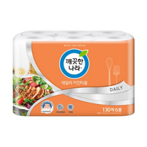 깨끗한나라 데일리 천연펄프 키친타올 130매, 6개