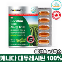 레시틴 1200 캡슐 식물성 인지질 식약처인증 순수 대두레시틴 100% 혈중 콜레스테롤 개선, 5박스, 60캡슐